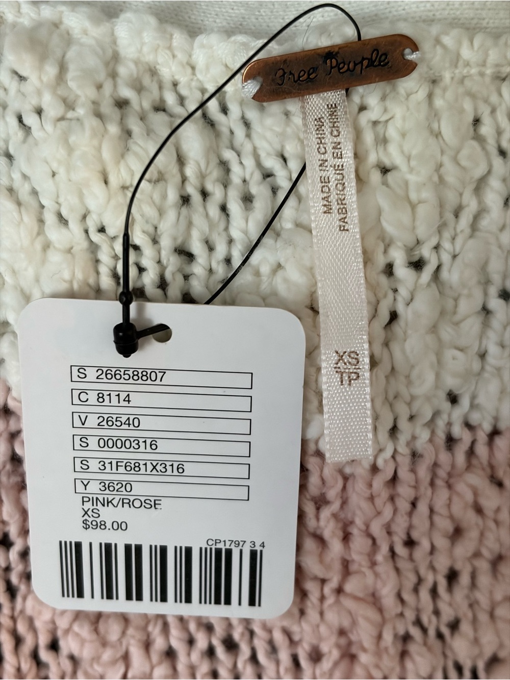 Free People Striped V-Neck Sweater in Pink and Cream - Picture 5 of 6